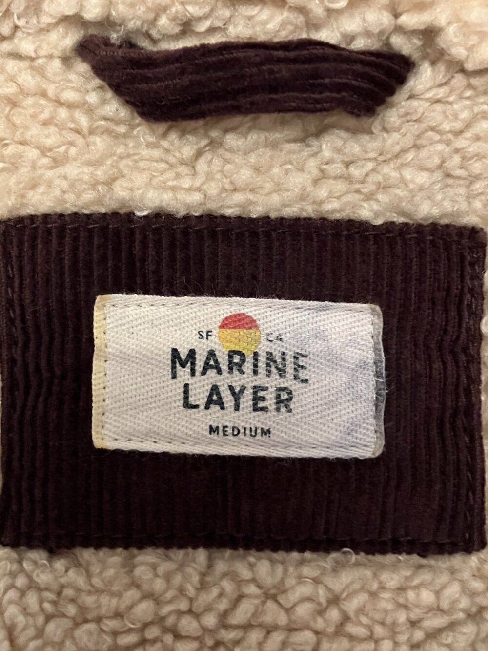 Marine Layer Boise Corduroy Sherpa Trucker Jacket Men's Medium Burgundy Brown - Picture 11 of 14